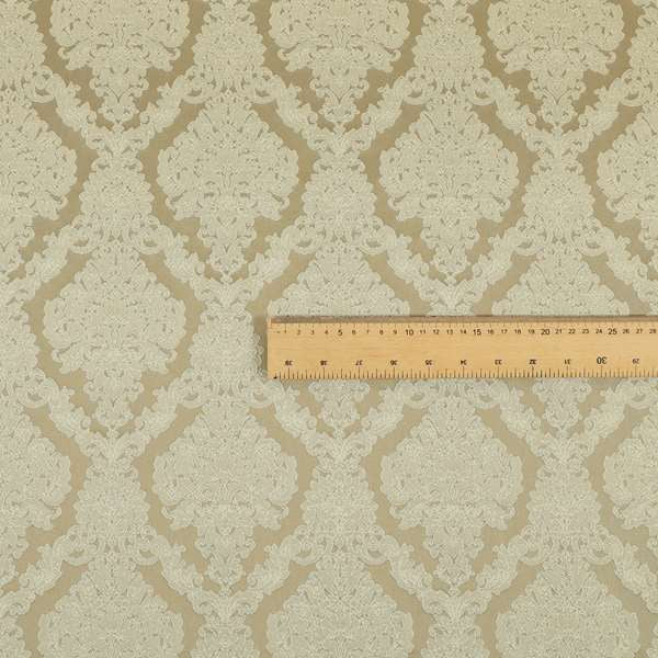 Elstow Damask Pattern Collection In Textured Embroidery Effect Chenille Upholstery Fabric In Beige Colour CTR-413 - Made To Measure Curtains