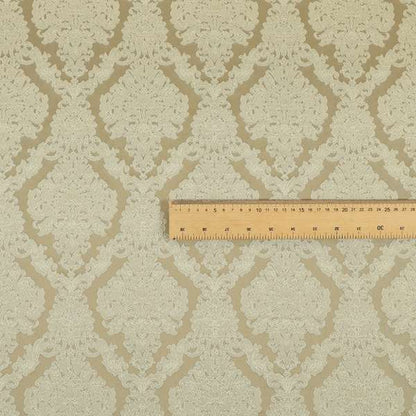 Elstow Damask Pattern Collection In Textured Embroidery Effect Chenille Upholstery Fabric In Beige Colour CTR-413 - Made To Measure Curtains