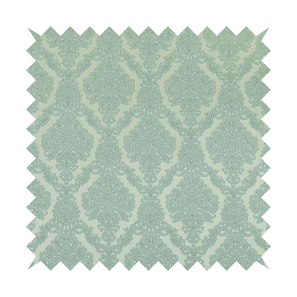 Elstow Damask Pattern Collection In Textured Embroidery Effect Chenille Upholstery Fabric In Aqua Green Colour CTR-414 - Roman Blinds