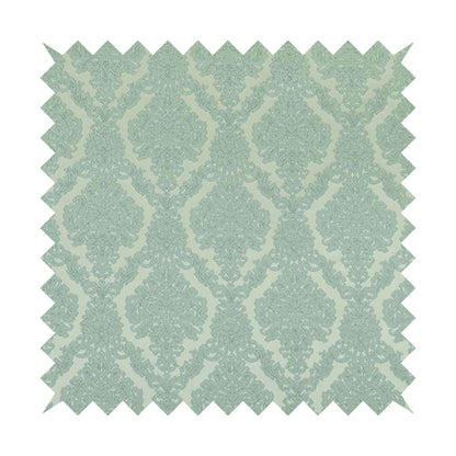 Elstow Damask Pattern Collection In Textured Embroidery Effect Chenille Upholstery Fabric In Aqua Green Colour CTR-414 - Roman Blinds