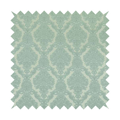 Elstow Damask Pattern Collection In Textured Embroidery Effect Chenille Upholstery Fabric In Aqua Green Colour CTR-414 - Handmade Cushions