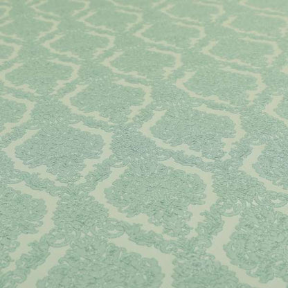 Elstow Damask Pattern Collection In Textured Embroidery Effect Chenille Upholstery Fabric In Aqua Green Colour CTR-414