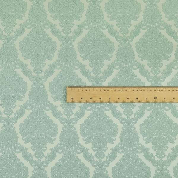 Elstow Damask Pattern Collection In Textured Embroidery Effect Chenille Upholstery Fabric In Aqua Green Colour CTR-414 - Handmade Cushions