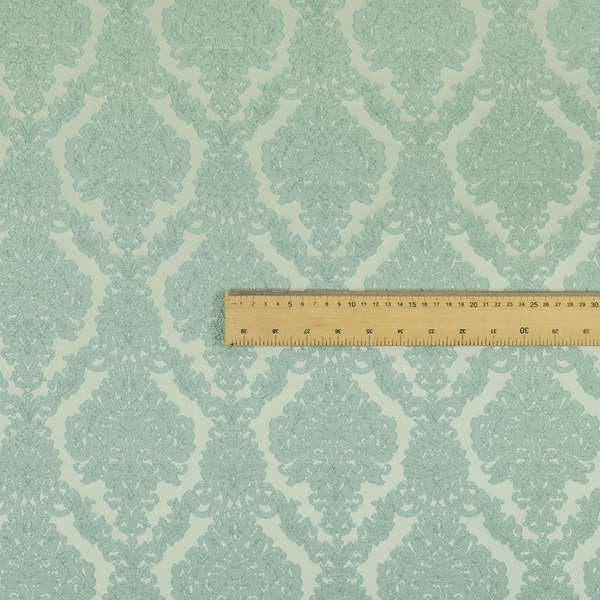 Elstow Damask Pattern Collection In Textured Embroidery Effect Chenille Upholstery Fabric In Aqua Green Colour CTR-414 - Made To Measure Curtains