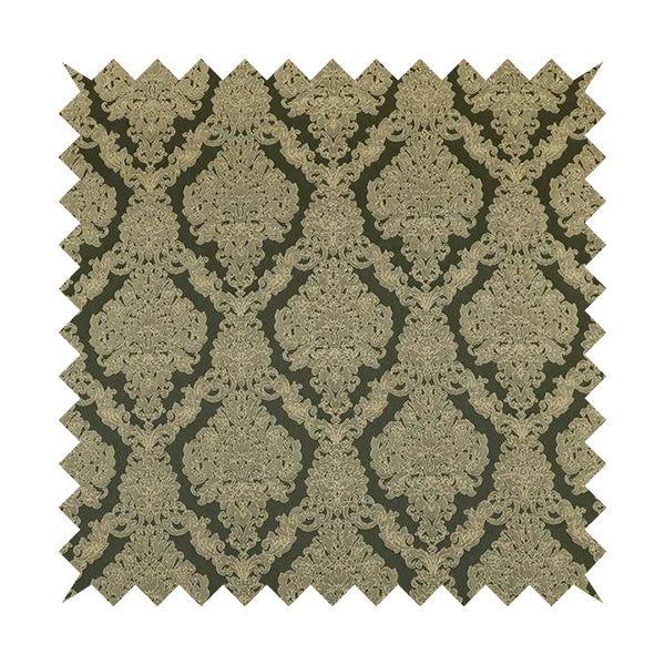 Elstow Damask Pattern Collection In Textured Embroidery Effect Chenille Upholstery Fabric In Green Colour CTR-415 - Roman Blinds