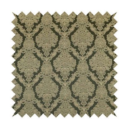 Elstow Damask Pattern Collection In Textured Embroidery Effect Chenille Upholstery Fabric In Green Colour CTR-415 - Made To Measure Curtains