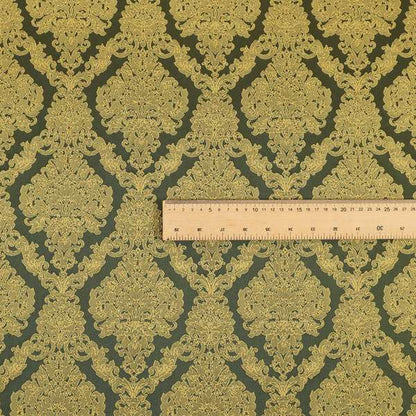 Elstow Damask Pattern Collection In Textured Embroidery Effect Chenille Upholstery Fabric In Green Yellow Colour CTR-416 - Handmade Cushions