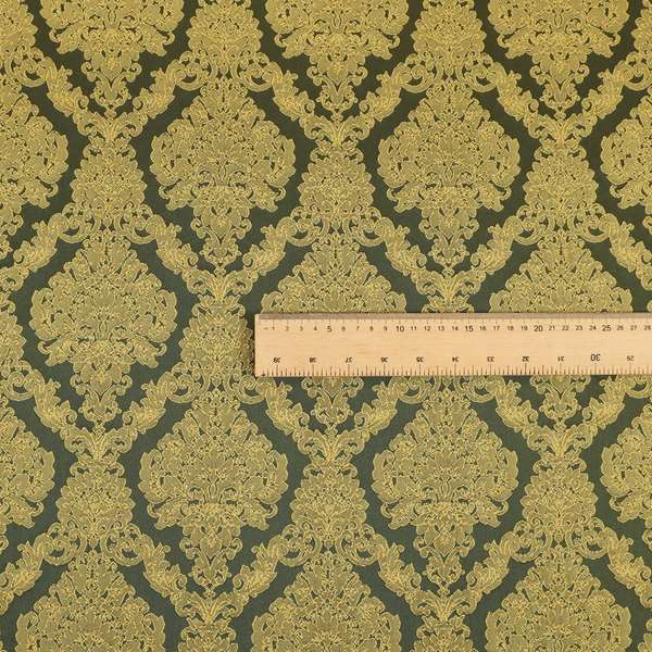 Elstow Damask Pattern Collection In Textured Embroidery Effect Chenille Upholstery Fabric In Green Yellow Colour CTR-416 - Made To Measure Curtains