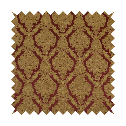 Elstow Damask Pattern Collection In Textured Embroidery Effect Chenille Upholstery Fabric In Red Yellow Colour CTR-418 - Made To Measure Curtains