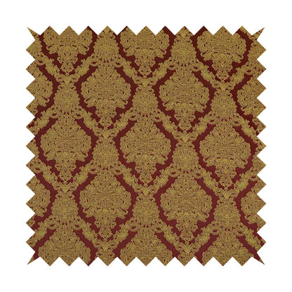 Elstow Damask Pattern Collection In Textured Embroidery Effect Chenille Upholstery Fabric In Red Yellow Colour CTR-418 - Handmade Cushions