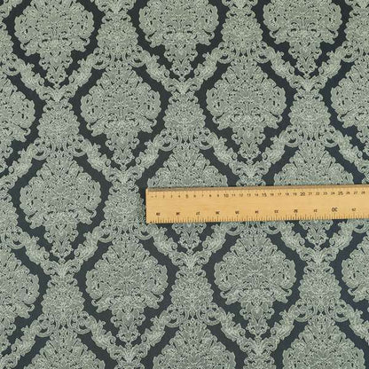 Elstow Damask Pattern Collection In Textured Embroidery Effect Chenille Upholstery Fabric In Grey Colour CTR-420 - Made To Measure Curtains