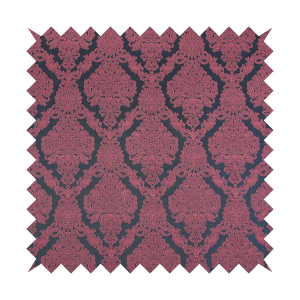 Elstow Damask Pattern Collection In Textured Embroidery Effect Chenille Upholstery Fabric In Pink Colour CTR-421 - Made To Measure Curtains