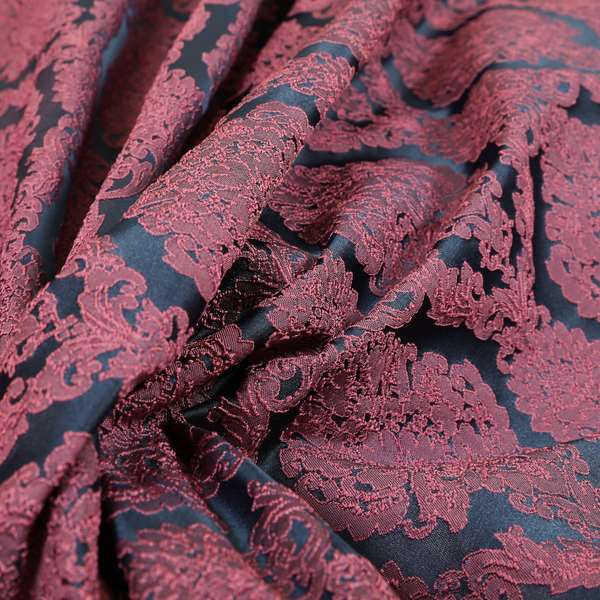 Elstow Damask Pattern Collection In Textured Embroidery Effect Chenille Upholstery Fabric In Pink Colour CTR-421 - Made To Measure Curtains