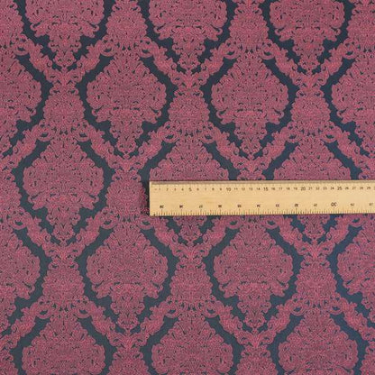 Elstow Damask Pattern Collection In Textured Embroidery Effect Chenille Upholstery Fabric In Pink Colour CTR-421 - Made To Measure Curtains