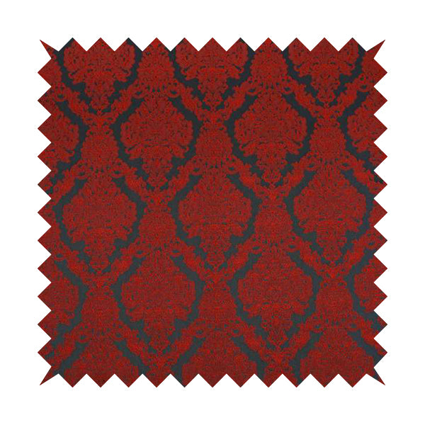 Elstow Damask Pattern Collection In Textured Embroidery Effect Chenille Upholstery Fabric In Red Colour CTR-422 - Roman Blinds