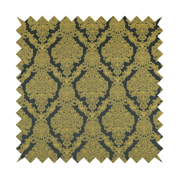 Elstow Damask Pattern Collection In Textured Embroidery Effect Chenille Upholstery Fabric In Yellow Blue Colour CTR-423 - Roman Blinds