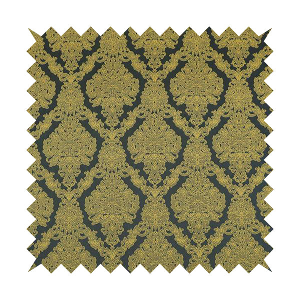 Elstow Damask Pattern Collection In Textured Embroidery Effect Chenille Upholstery Fabric In Yellow Blue Colour CTR-423 - Handmade Cushions