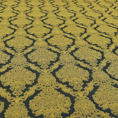 Elstow Damask Pattern Collection In Textured Embroidery Effect Chenille Upholstery Fabric In Yellow Blue Colour CTR-423 - Made To Measure Curtains