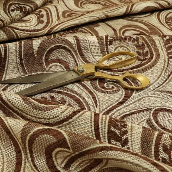 Ketu Collection Of Woven Chenille Floral Brown Colour Furnishing Fabrics CTR-424 - Made To Measure Curtains