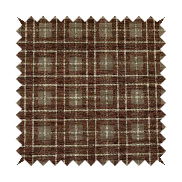 Ketu Collection Of Woven Chenille Checked Tartan Brown Colour Furnishing Fabrics CTR-425