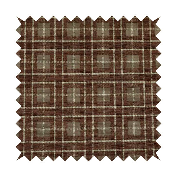 Ketu Collection Of Woven Chenille Checked Tartan Brown Colour Furnishing Fabrics CTR-425 - Made To Measure Curtains