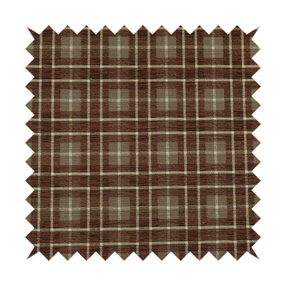 Ketu Collection Of Woven Chenille Checked Tartan Brown Colour Furnishing Fabrics CTR-425 - Made To Measure Curtains