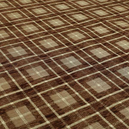 Ketu Collection Of Woven Chenille Checked Tartan Brown Colour Furnishing Fabrics CTR-425 - Made To Measure Curtains