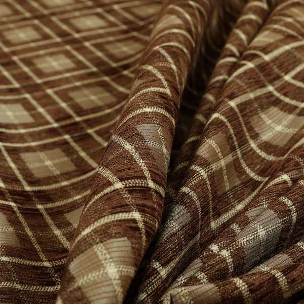 Ketu Collection Of Woven Chenille Checked Tartan Brown Colour Furnishing Fabrics CTR-425 - Made To Measure Curtains