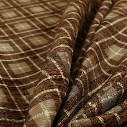 Ketu Collection Of Woven Chenille Checked Tartan Brown Colour Furnishing Fabrics CTR-425 - Handmade Cushions