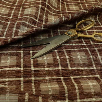 Ketu Collection Of Woven Chenille Checked Tartan Brown Colour Furnishing Fabrics CTR-425 - Made To Measure Curtains