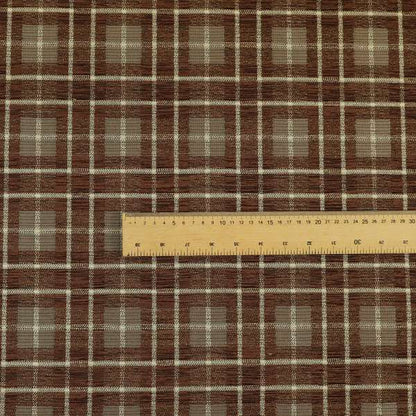 Ketu Collection Of Woven Chenille Checked Tartan Brown Colour Furnishing Fabrics CTR-425