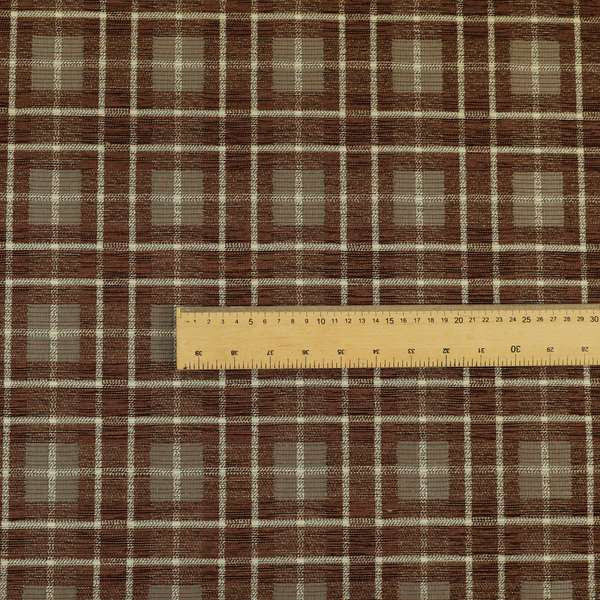 Ketu Collection Of Woven Chenille Checked Tartan Brown Colour Furnishing Fabrics CTR-425 - Made To Measure Curtains