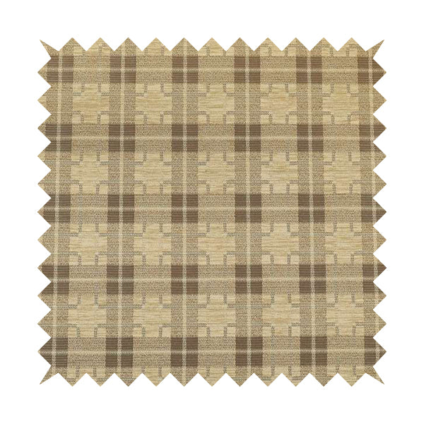 Ketu Collection Of Woven Chenille Checked Tartan Beige Colour Furnishing Fabrics CTR-428 - Made To Measure Curtains