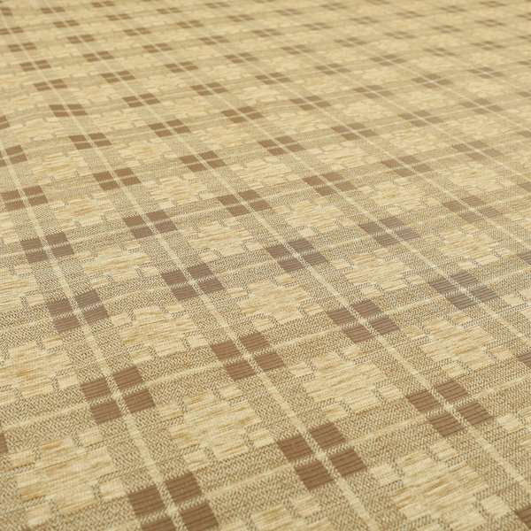 Ketu Collection Of Woven Chenille Checked Tartan Beige Colour Furnishing Fabrics CTR-428 - Made To Measure Curtains