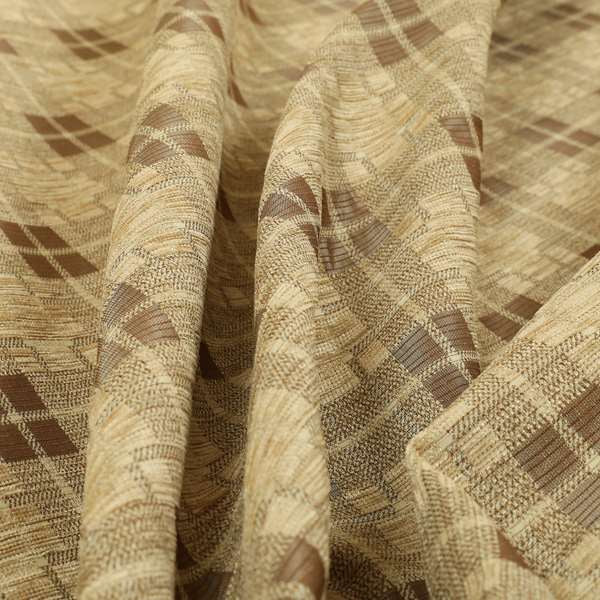 Ketu Collection Of Woven Chenille Checked Tartan Beige Colour Furnishing Fabrics CTR-428 - Roman Blinds