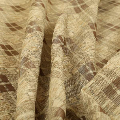 Ketu Collection Of Woven Chenille Checked Tartan Beige Colour Furnishing Fabrics CTR-428 - Made To Measure Curtains