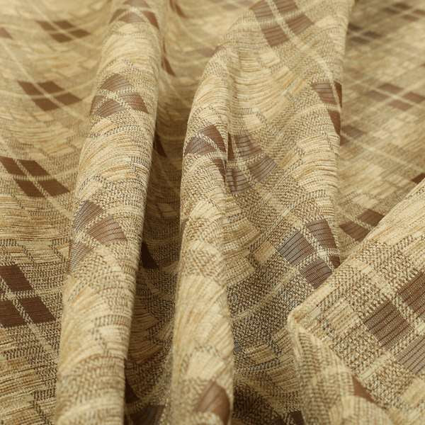 Ketu Collection Of Woven Chenille Checked Tartan Beige Colour Furnishing Fabrics CTR-428