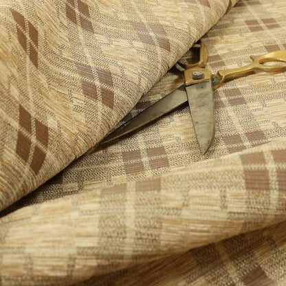 Ketu Collection Of Woven Chenille Checked Tartan Beige Colour Furnishing Fabrics CTR-428 - Made To Measure Curtains