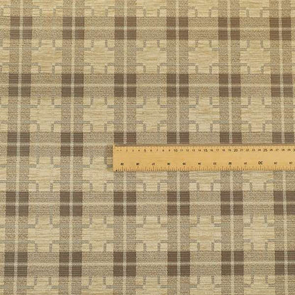 Ketu Collection Of Woven Chenille Checked Tartan Beige Colour Furnishing Fabrics CTR-428