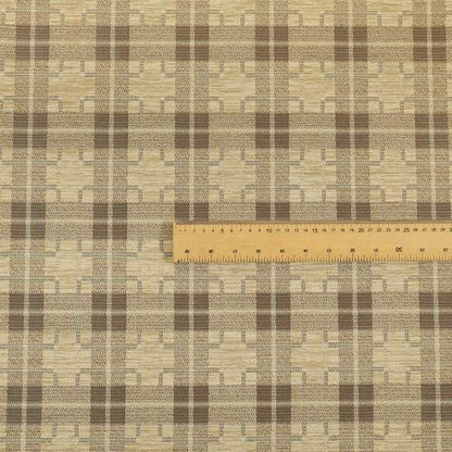 Ketu Collection Of Woven Chenille Checked Tartan Beige Colour Furnishing Fabrics CTR-428 - Made To Measure Curtains