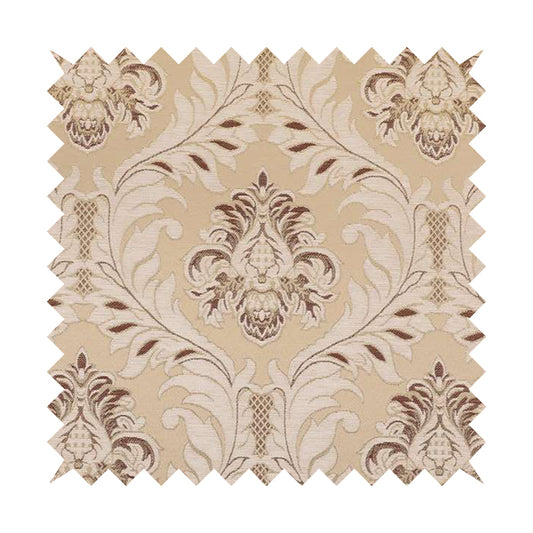 Sultan Collection Damask Floral Pattern Gold Shine Effect Brown Colour Upholstery Fabric CTR-430