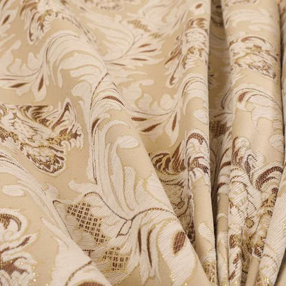 Sultan Collection Damask Floral Pattern Gold Shine Effect Brown Colour Upholstery Fabric CTR-430 - Roman Blinds