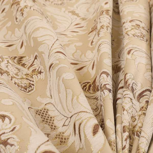Sultan Collection Damask Floral Pattern Gold Shine Effect Brown Colour Upholstery Fabric CTR-430 - Handmade Cushions