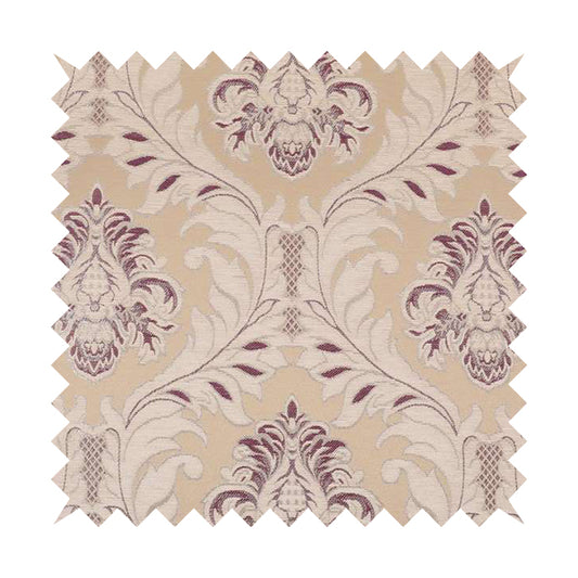 Sultan Collection Damask Floral Pattern Silver Shine Effect Purple Colour Upholstery Fabric CTR-431