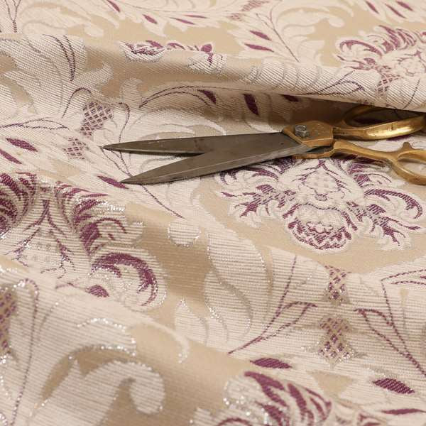 Sultan Collection Damask Floral Pattern Silver Shine Effect Purple Colour Upholstery Fabric CTR-431 - Roman Blinds