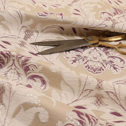 Sultan Collection Damask Floral Pattern Silver Shine Effect Purple Colour Upholstery Fabric CTR-431 - Made To Measure Curtains