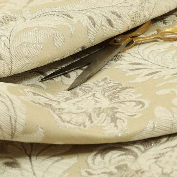 Sultan Collection Damask Floral Pattern Silver Shine Effect Colour Upholstery Fabric CTR-432 - Roman Blinds