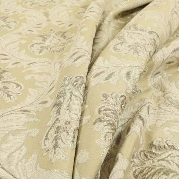 Sultan Collection Damask Floral Pattern Silver Shine Effect Colour Upholstery Fabric CTR-432 - Made To Measure Curtains