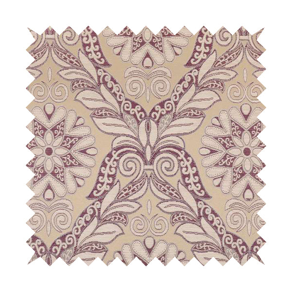 Sultan Collection Damask Floral Pattern Silver Shine Effect Purple Colour Upholstery Fabric CTR-433