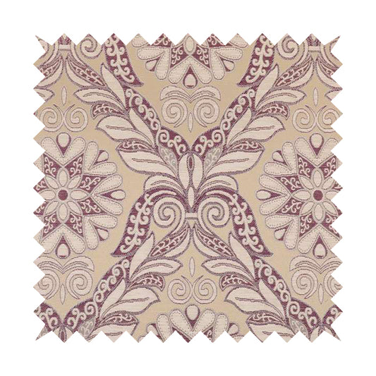 Sultan Collection Damask Floral Pattern Silver Shine Effect Purple Colour Upholstery Fabric CTR-433